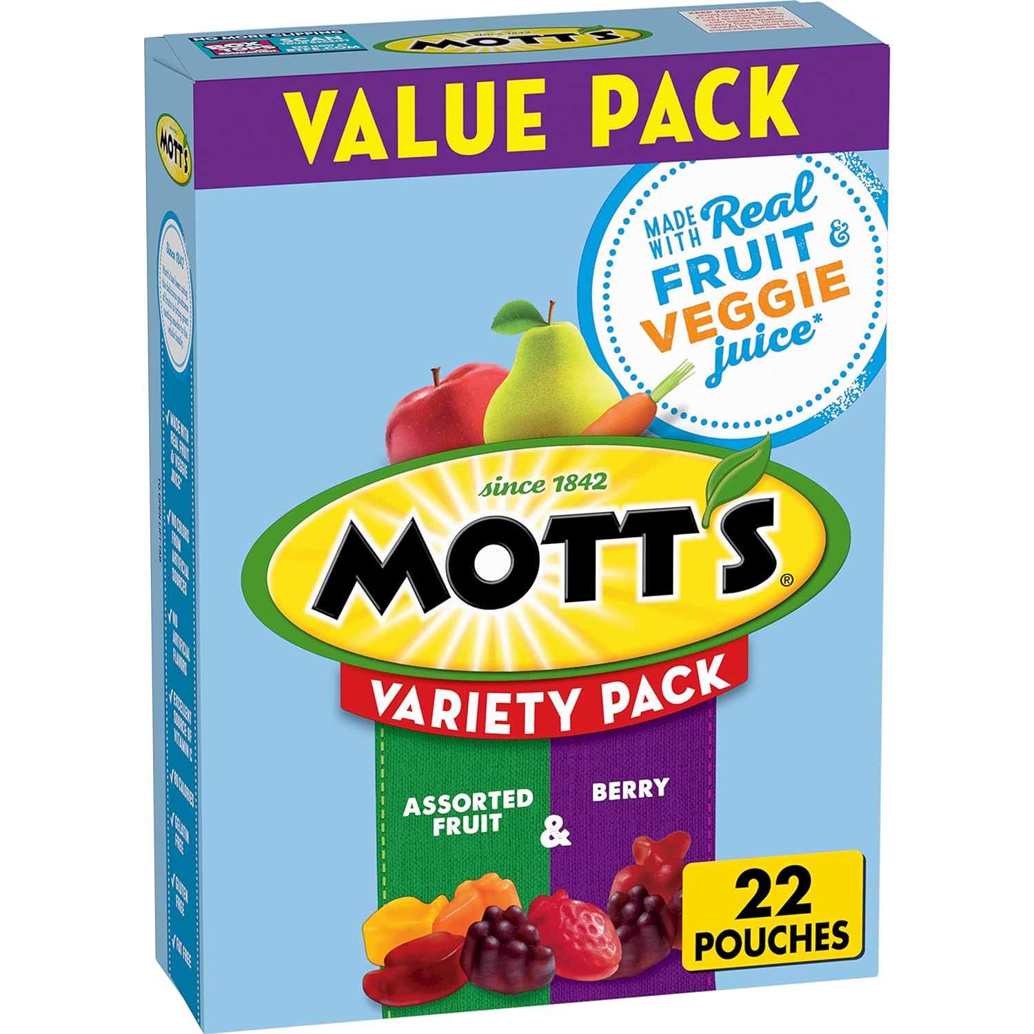 Motts Fruit Flavored Snacks, Assorted Fruit, Pouches, 0.8 Oz, 40 Ct