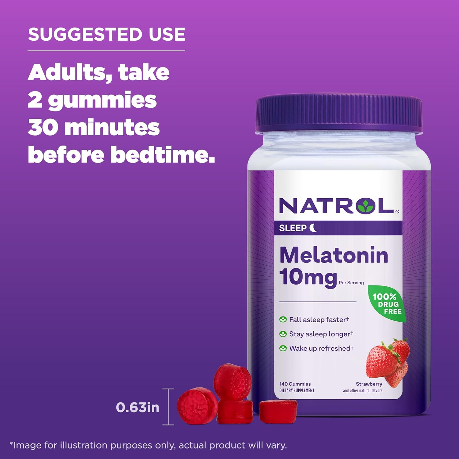 Natrol Melatonin 10Mg, Dietary Supplement For Restful Sleep, 140 Strawberry-Flavored Gummies, 70 Day Supply