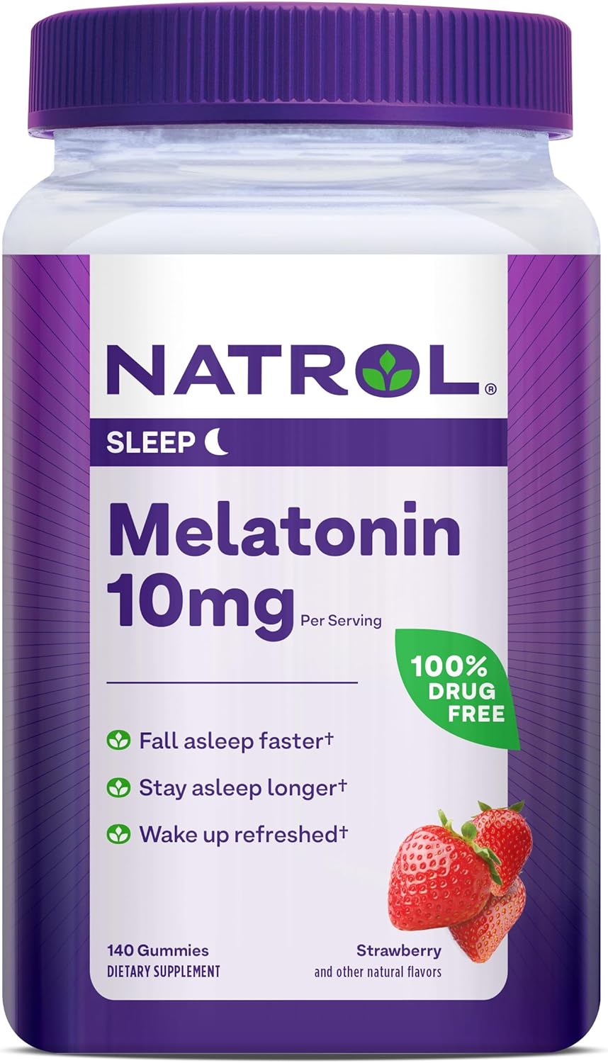 Natrol Melatonin 10Mg, Dietary Supplement For Restful Sleep, 140 Strawberry-Flavored Gummies, 70 Day Supply