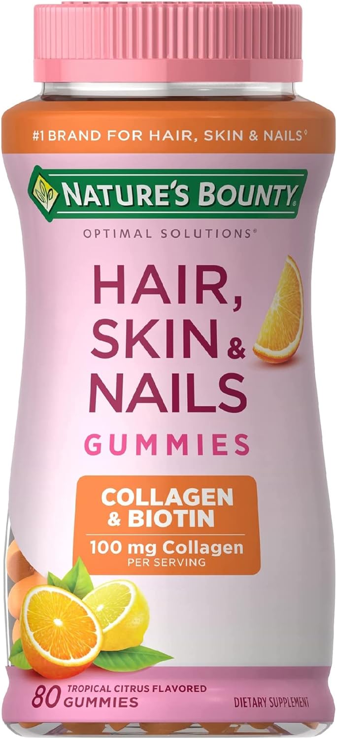 Natures Bounty Optimal Solutions Hair, Skin And Nails Gummies With Biotin, 25000 Mcg, Strawberry Flavored, 200 Count