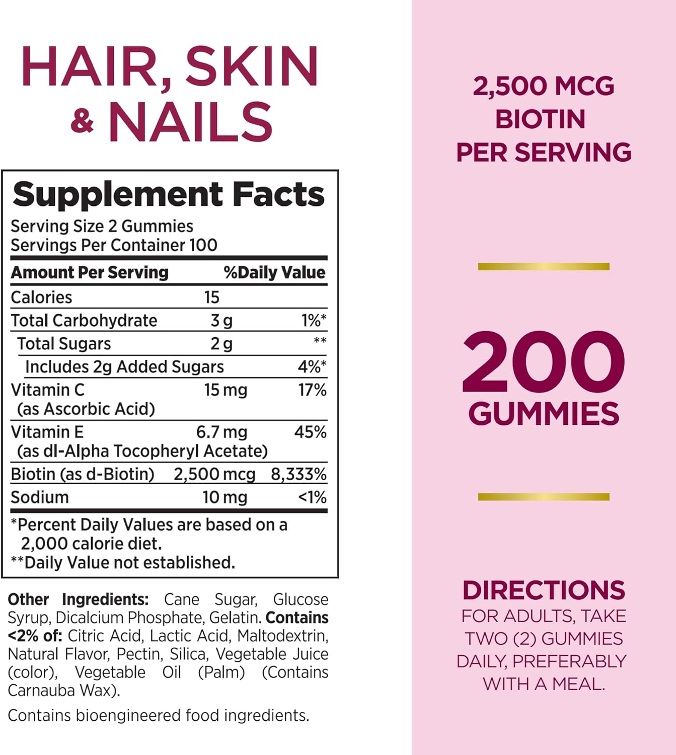 Natures Bounty Optimal Solutions Hair, Skin And Nails Gummies With Biotin, 25000 Mcg, Strawberry Flavored, 200 Count