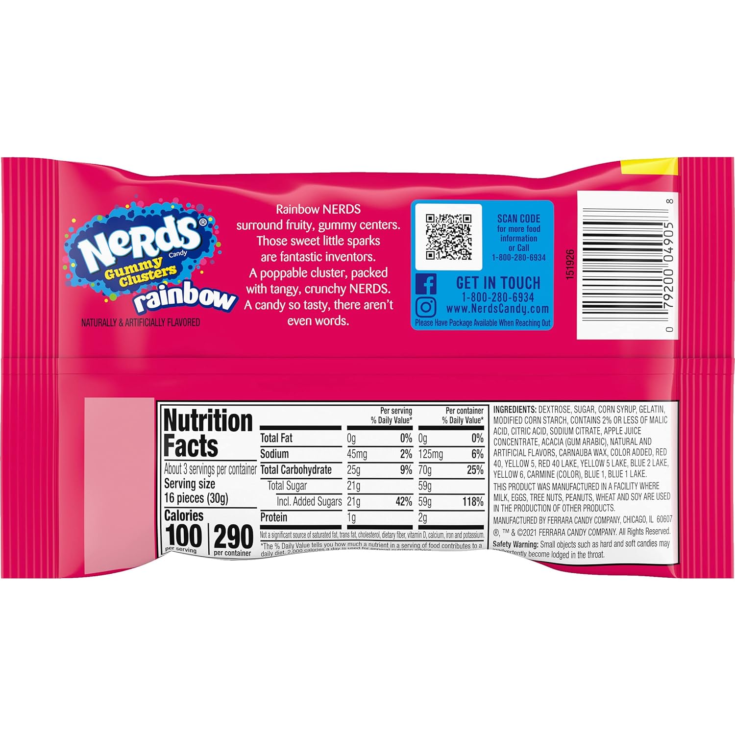 Nerds Gummy Clusters Candy, Rainbow, Game Day Candy, Football Watch Party Essentials, Resealable 8 Ounce Bag