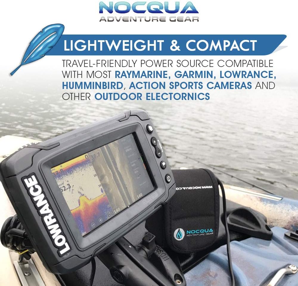 Nocqua Pro Power Water-Resistant Battery And Charger Kit - Compatible With Gps, Depth And Fish Finders, And Most 12V Electronics