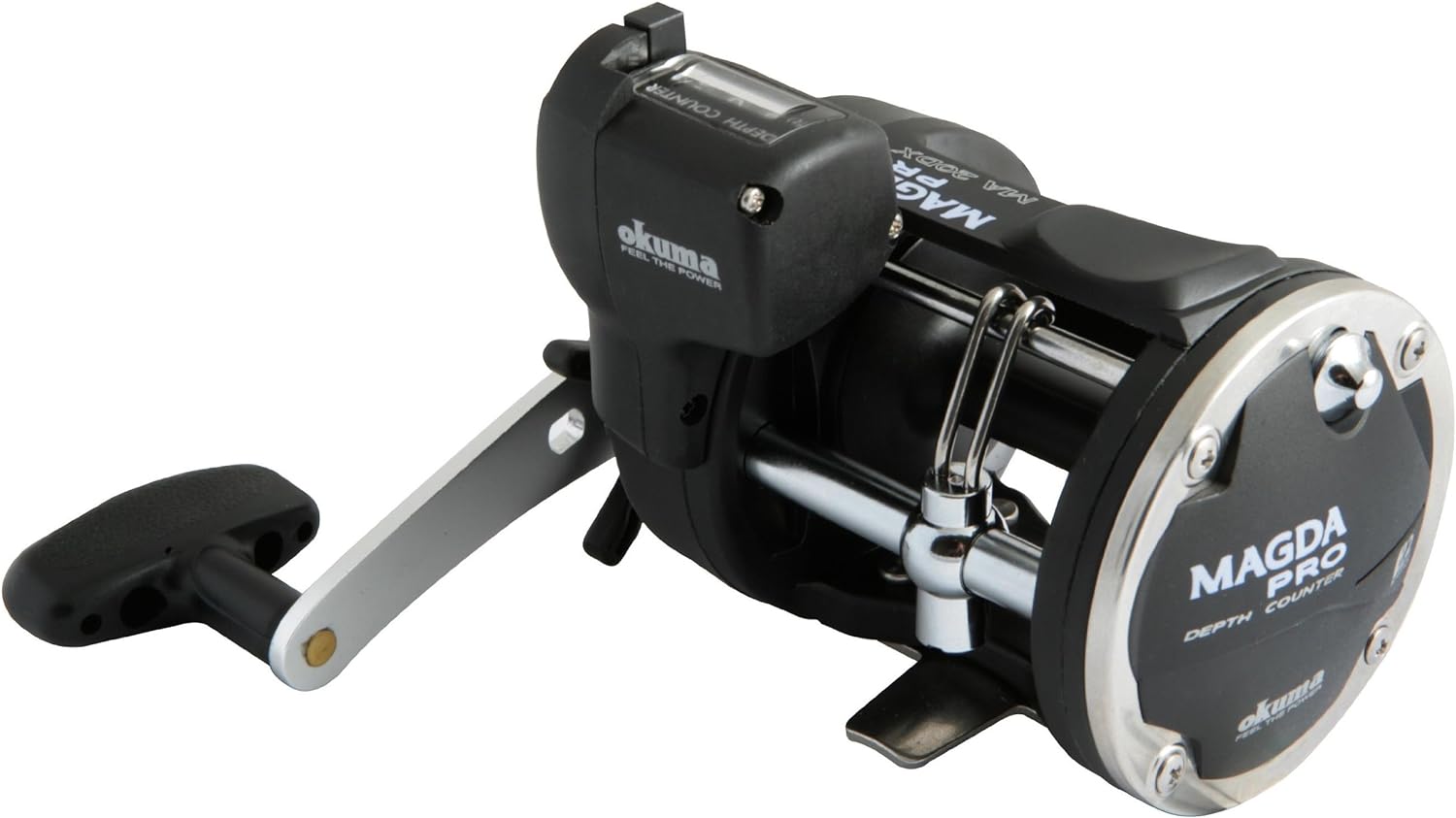 Okuma Magda Pro Line Counter Levelwind Trolling Reel, Small, Black/Silver, Ma-15Dx