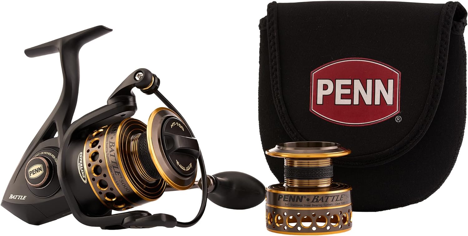 Penn Battle Spinning Reel Kit, Size 5000, Includes Reel Cover And Spare Anodized Aluminum Spool, Right/Left Handle Position, Ht-100 Front Drag System