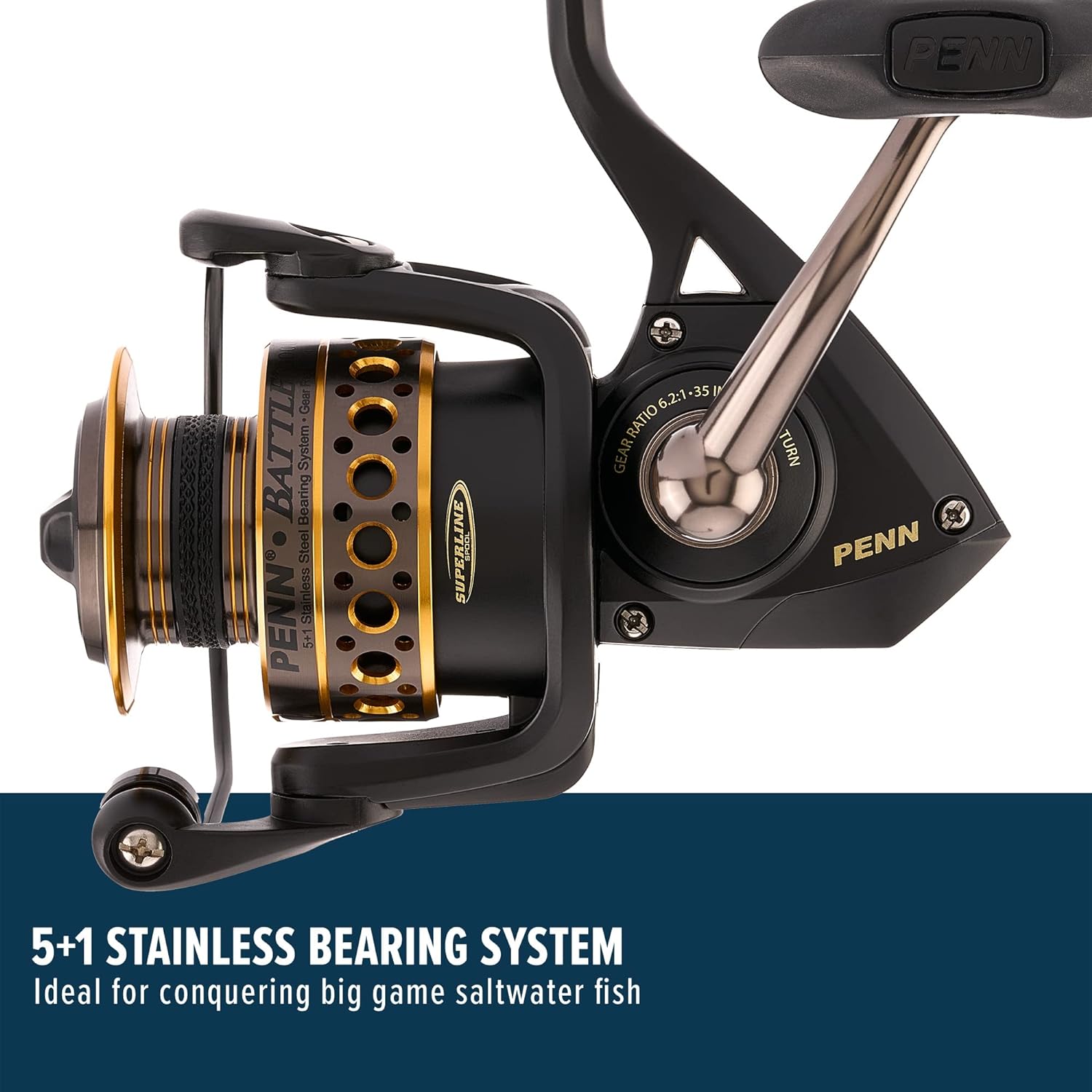 Penn Battle Spinning Reel Kit, Size 5000, Includes Reel Cover And Spare Anodized Aluminum Spool, Right/Left Handle Position, Ht-100 Front Drag System