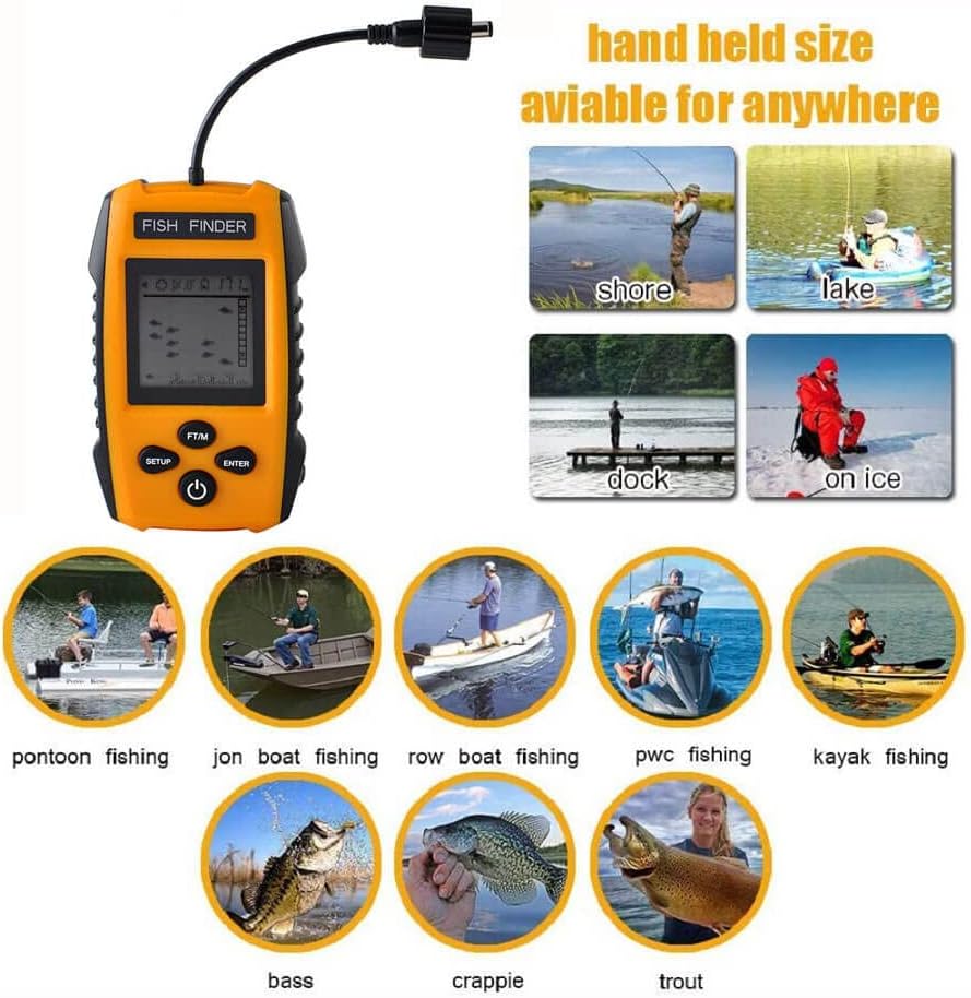 Portable Fishing Fish Finder,Handheld Fish Finder,Kayak Sonar Sensor Fish Finder,Fish Depth Finder,Fishing Gear With Sonar Transducer And Lcd Display