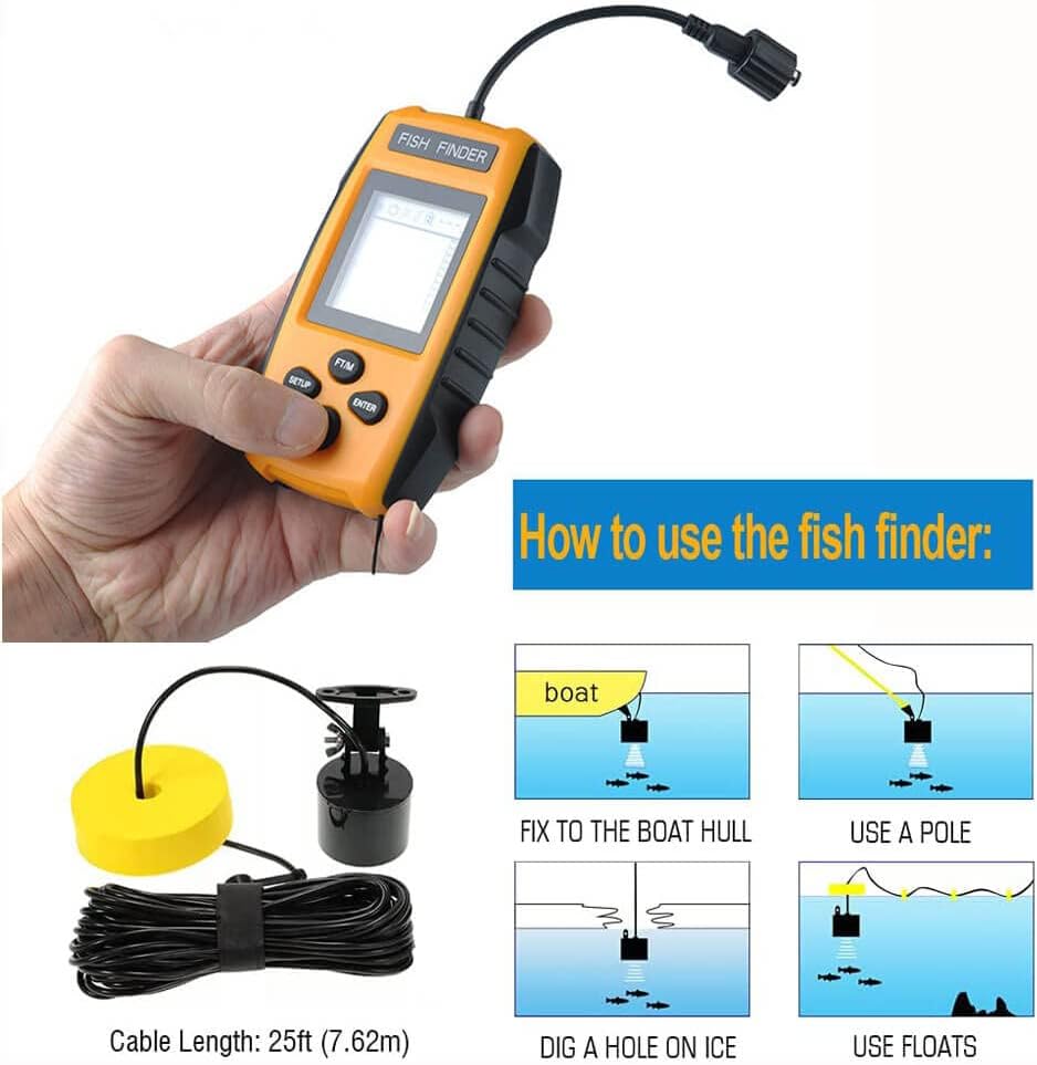 Portable Fishing Fish Finder,Handheld Fish Finder,Kayak Sonar Sensor Fish Finder,Fish Depth Finder,Fishing Gear With Sonar Transducer And Lcd Display