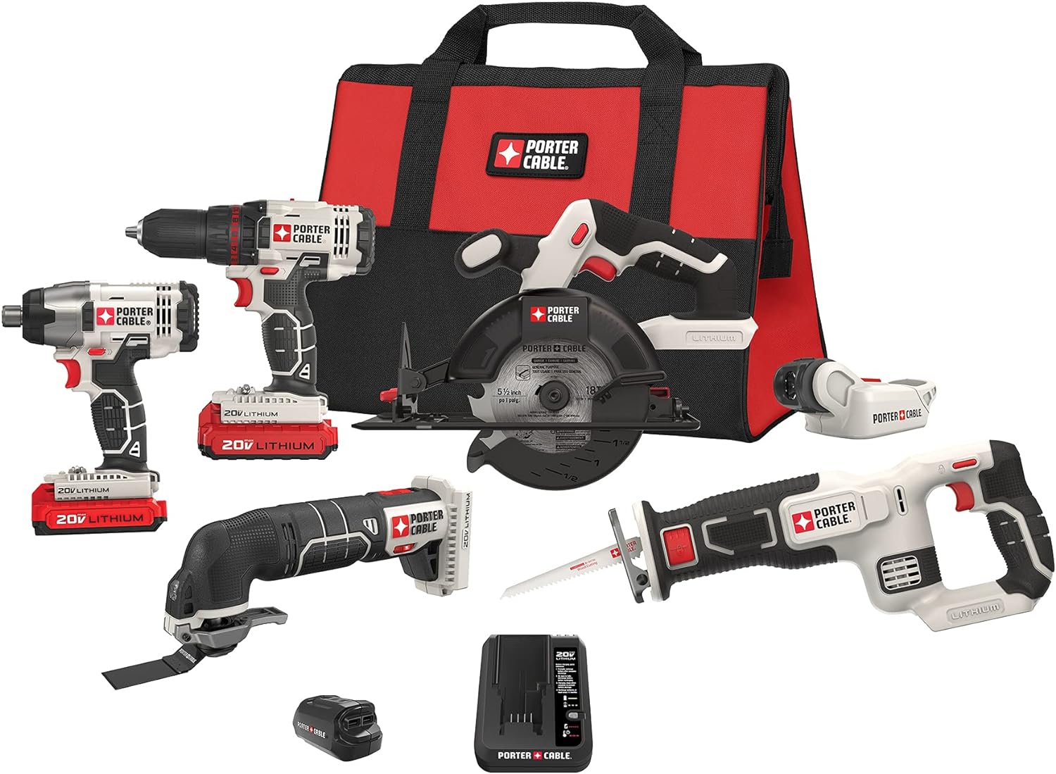 Porter-Cable 20V Max* Cordless Drill Combo Kit, 6-Tool (Pcck617L6)