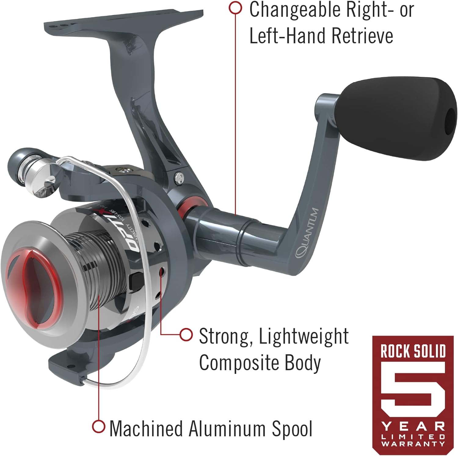 Quantum Optix Spinning Fishing Reel, 4 Bearings (3 + Clutch), Anti-Reverse With Smooth, Precisely-Aligned Gears