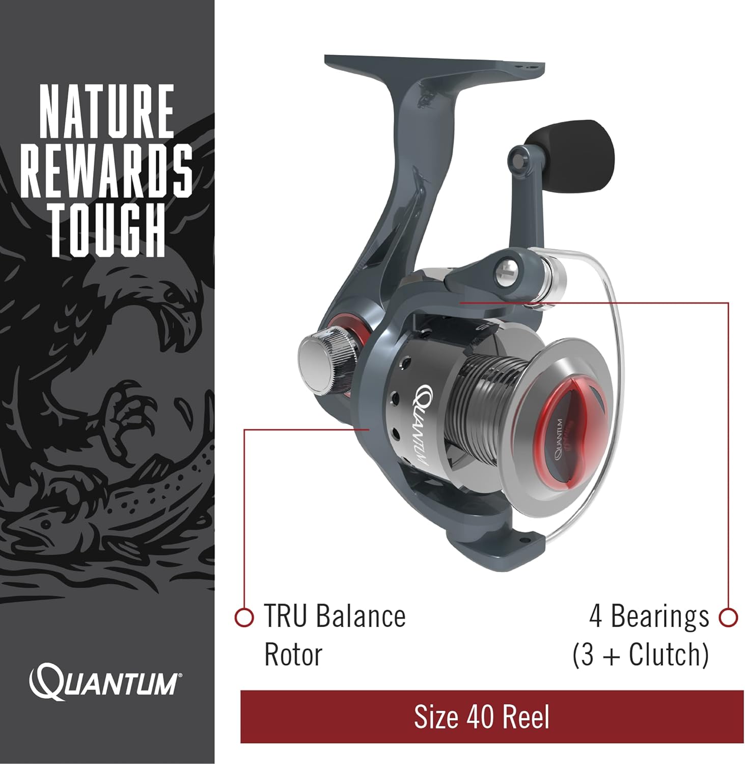 Quantum Optix Spinning Fishing Reel, 4 Bearings (3 + Clutch), Anti-Reverse With Smooth, Precisely-Aligned Gears, Clam Packaging