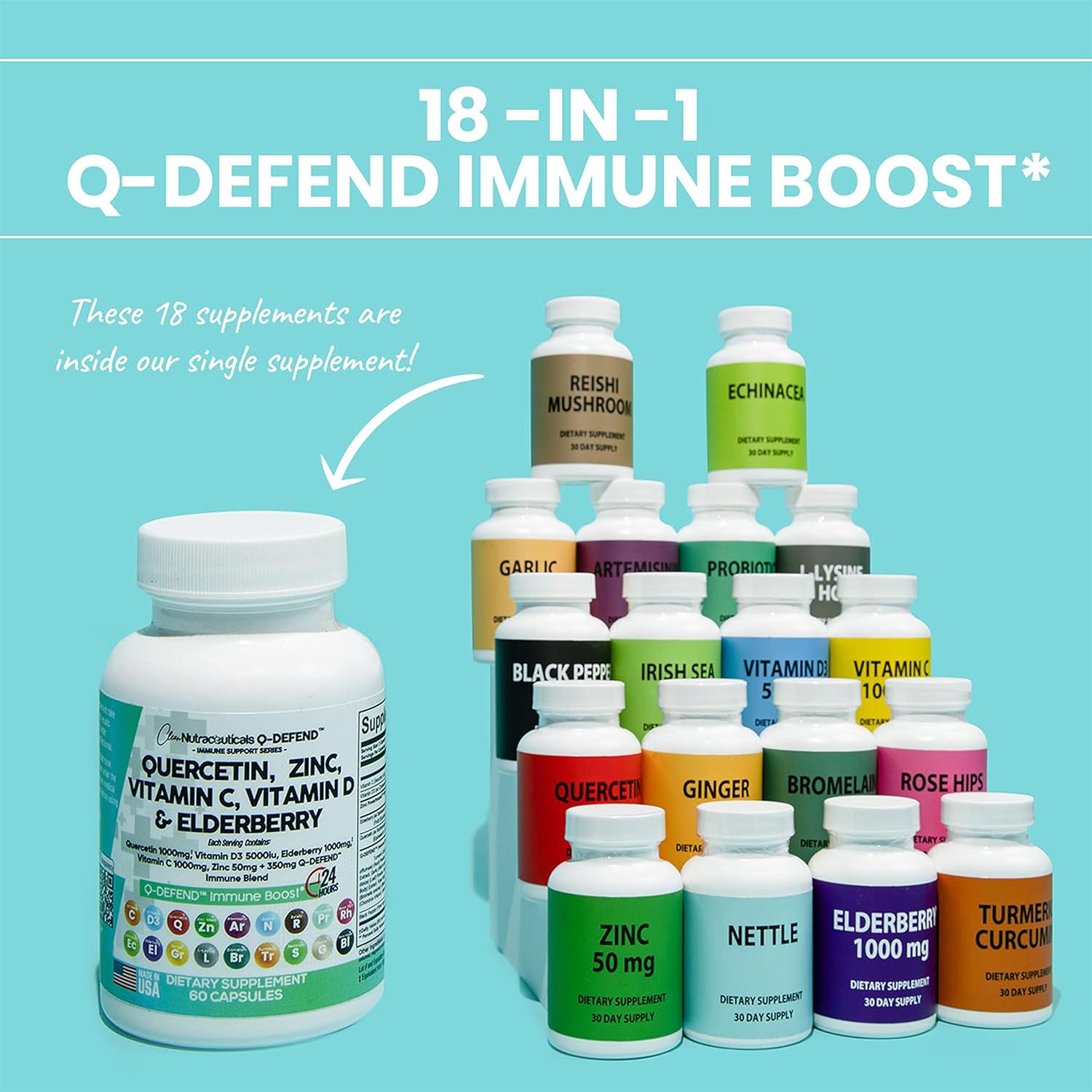 Quercetin 1000Mg Zinc 50Mg Vitamin C 1000Mg Vitamin D 5000 Iu Bromelain Elderberry - Lung Immune Defense Support Supplement Adults With Artemisinin, Sea Moss, Echinacea, Garlic Immunity Allergy Relief