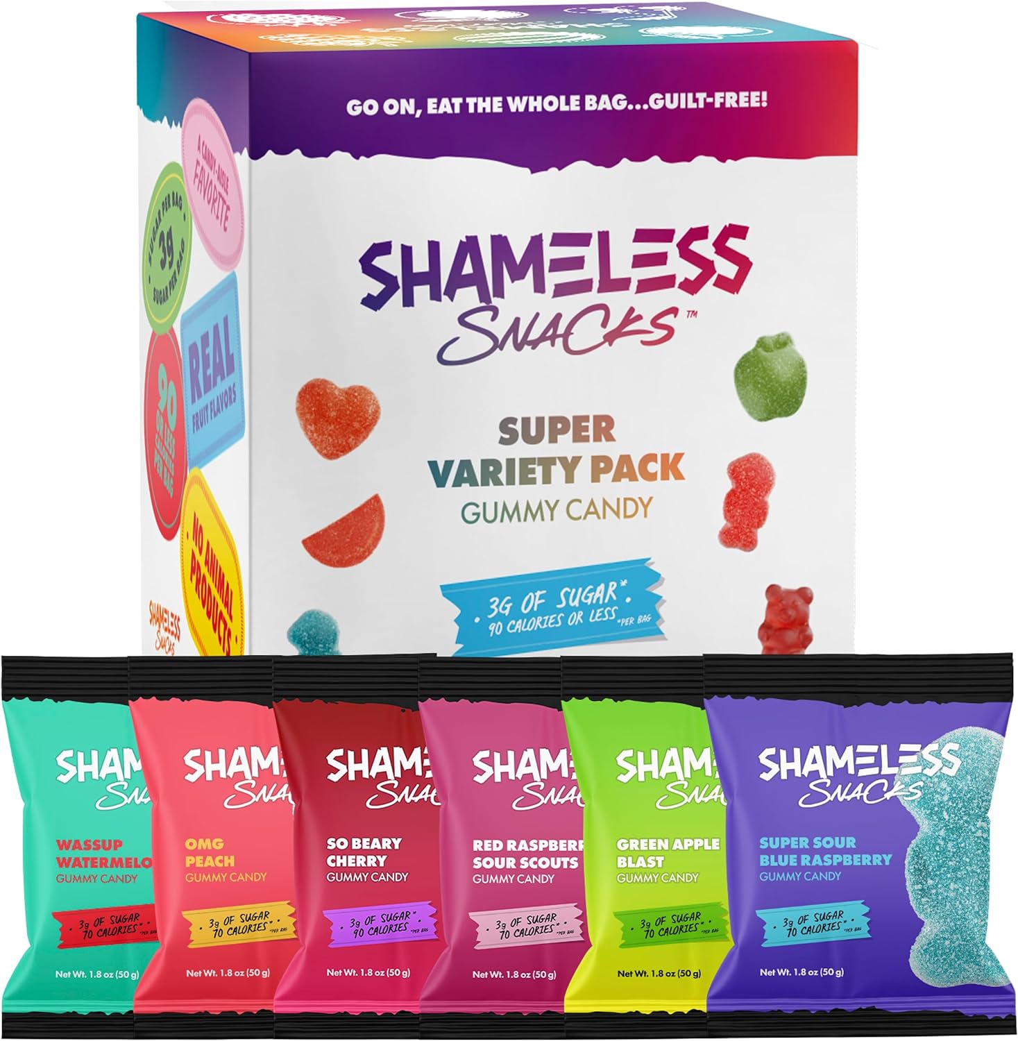 Shameless Snacks - Healthy Low Calorie Snacks, Low Carb Keto Gummies (Gluten Free Candy) - 6 Pack Super Variety Pack