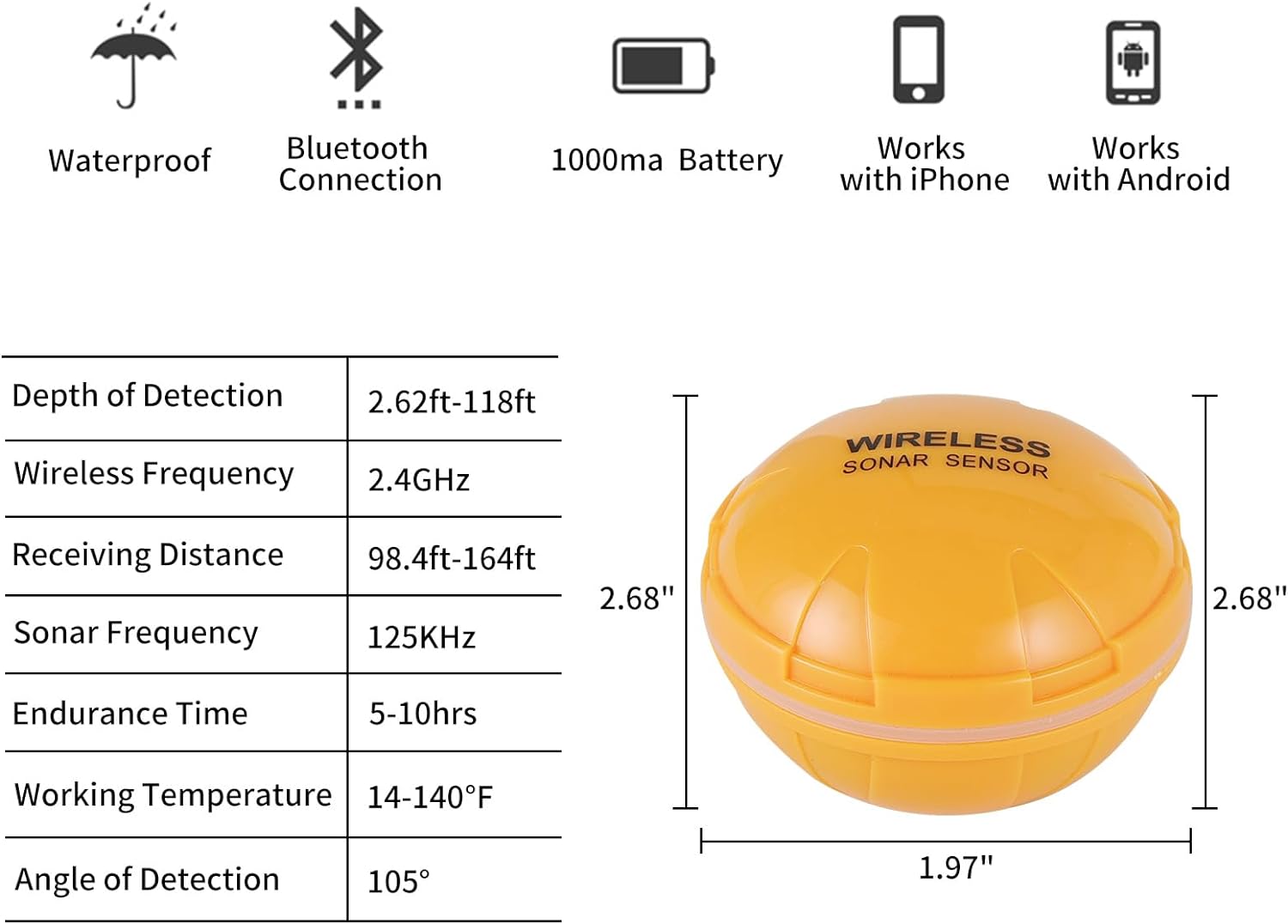 Smart Fish Finder, Fish Depth Finder Sonar Sensor Transducer For Boat Fishing  Sea Fishing