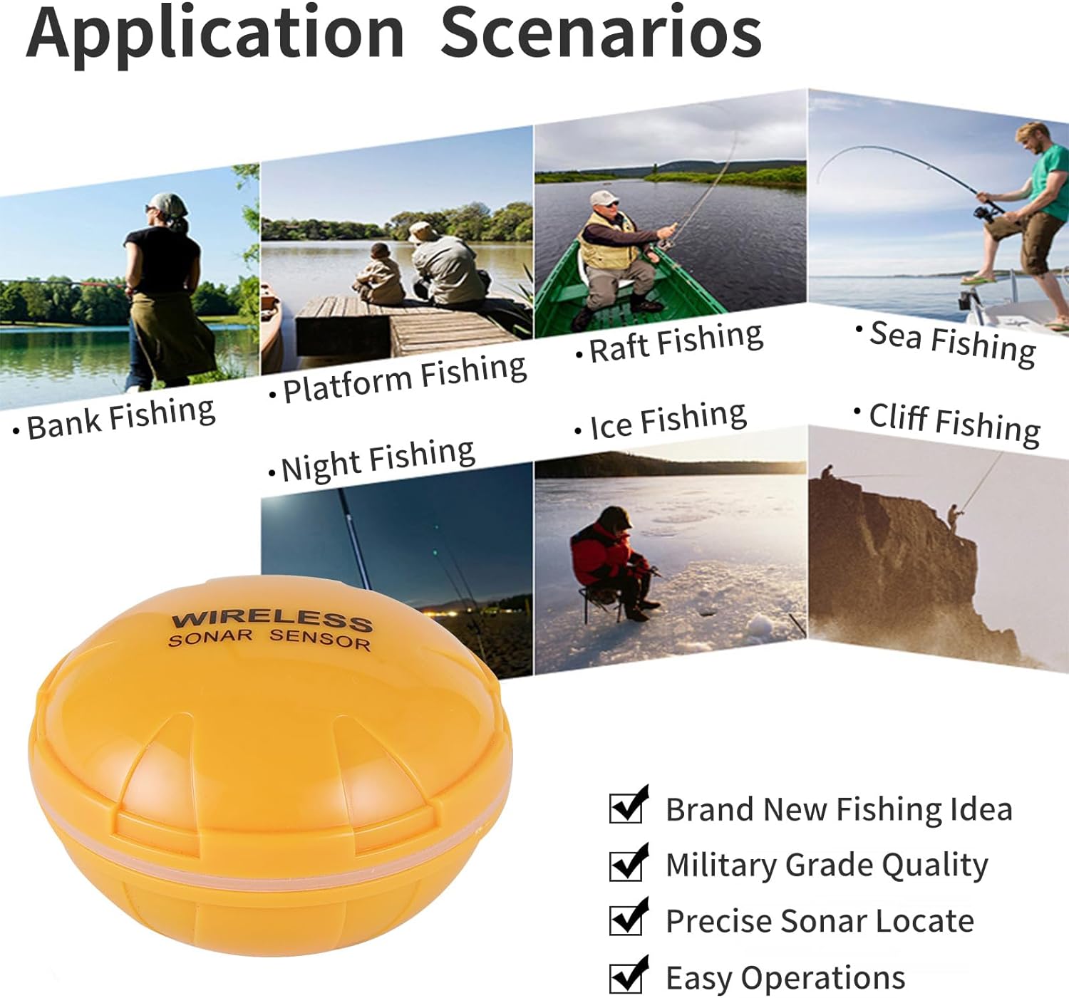 Smart Fish Finder, Fish Depth Finder Sonar Sensor Transducer For Boat Fishing  Sea Fishing