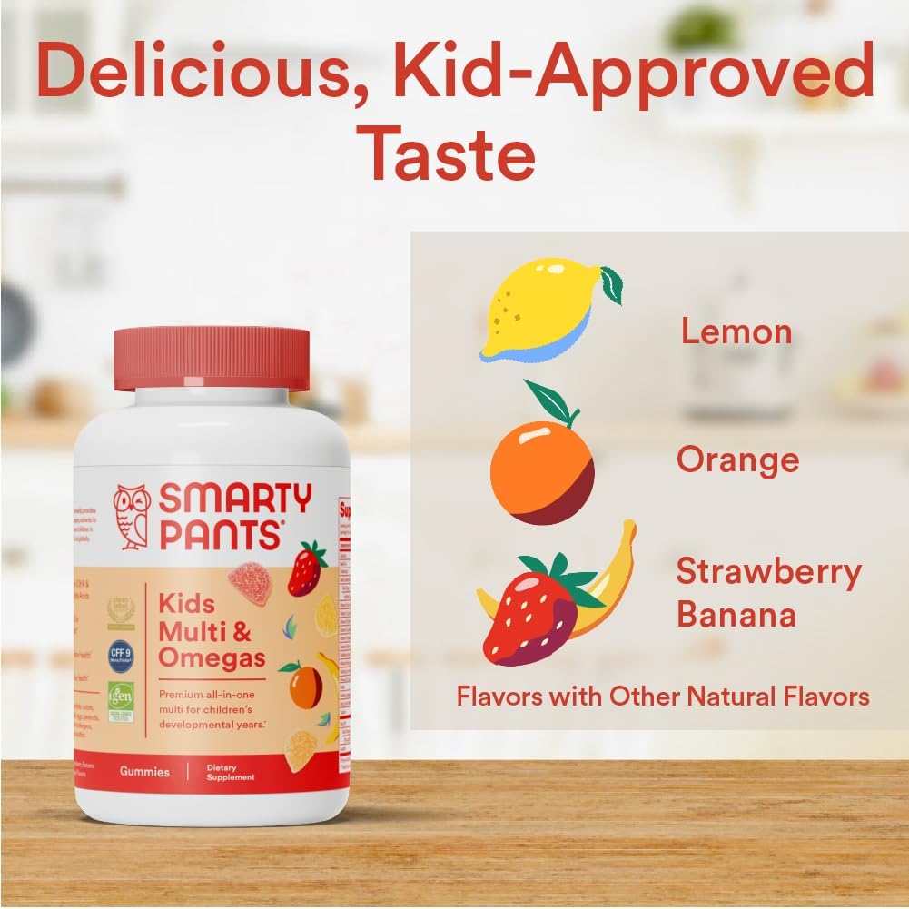 Smartypants Kids Multivitamin Gummies: Omega 3 Fish Oil (Epa/Dha), Vitamin D3, C, Vitamin B12, B6, Vitamin A, K  Zinc For Immune Support, Gluten Free, Three Fruit Flavors, 120 Count (30 Day Supply)