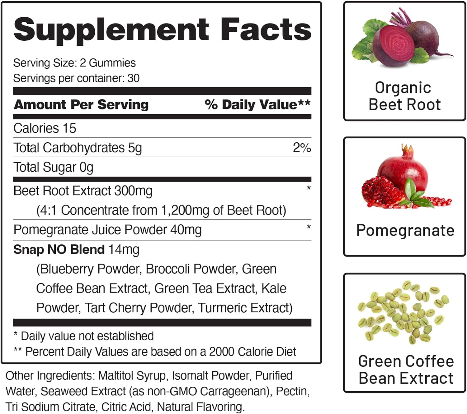 Snap Supplements Sugar Free Nitric Oxide Beet Root Gummies - Heart Health, Energy Boost, Circulation, Beet Root Chewables, Beetroot Nitric Oxide Booster, 60 Gummies