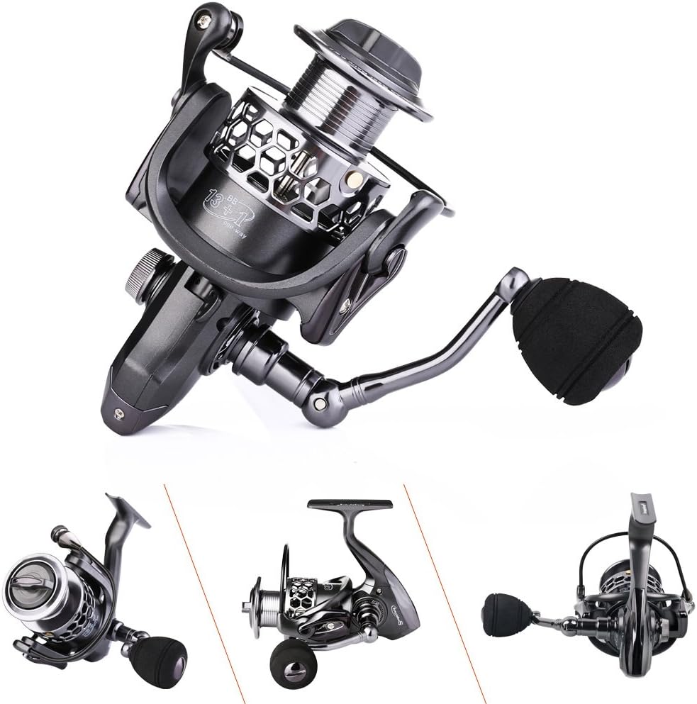 Sougayilang Fishing Reel 13+1Bb Light Weight Ultra Smooth Aluminum Spinning Fishing Reel With Free Spare Graphite Spool