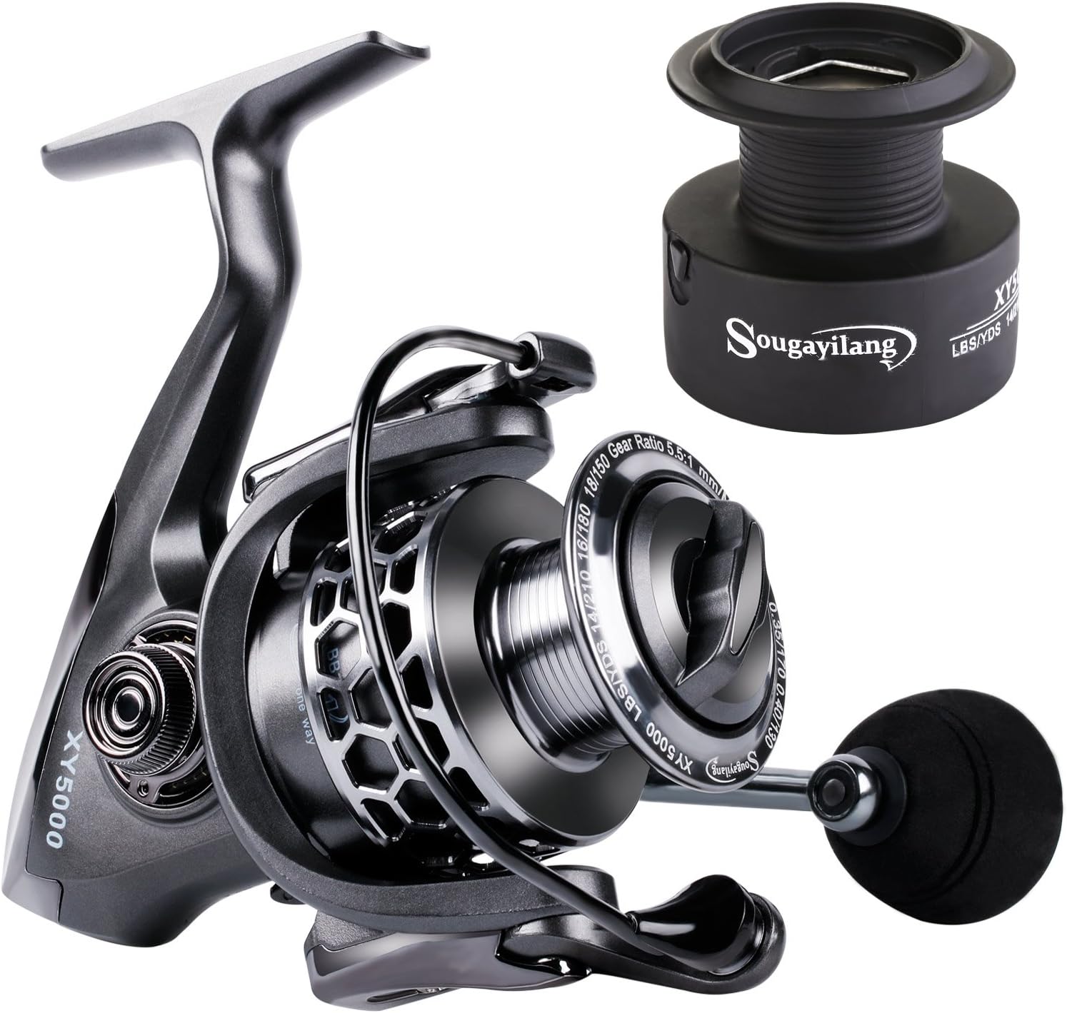 Sougayilang Fishing Reel 13+1Bb Light Weight Ultra Smooth Aluminum Spinning Fishing Reel With Free Spare Graphite Spool