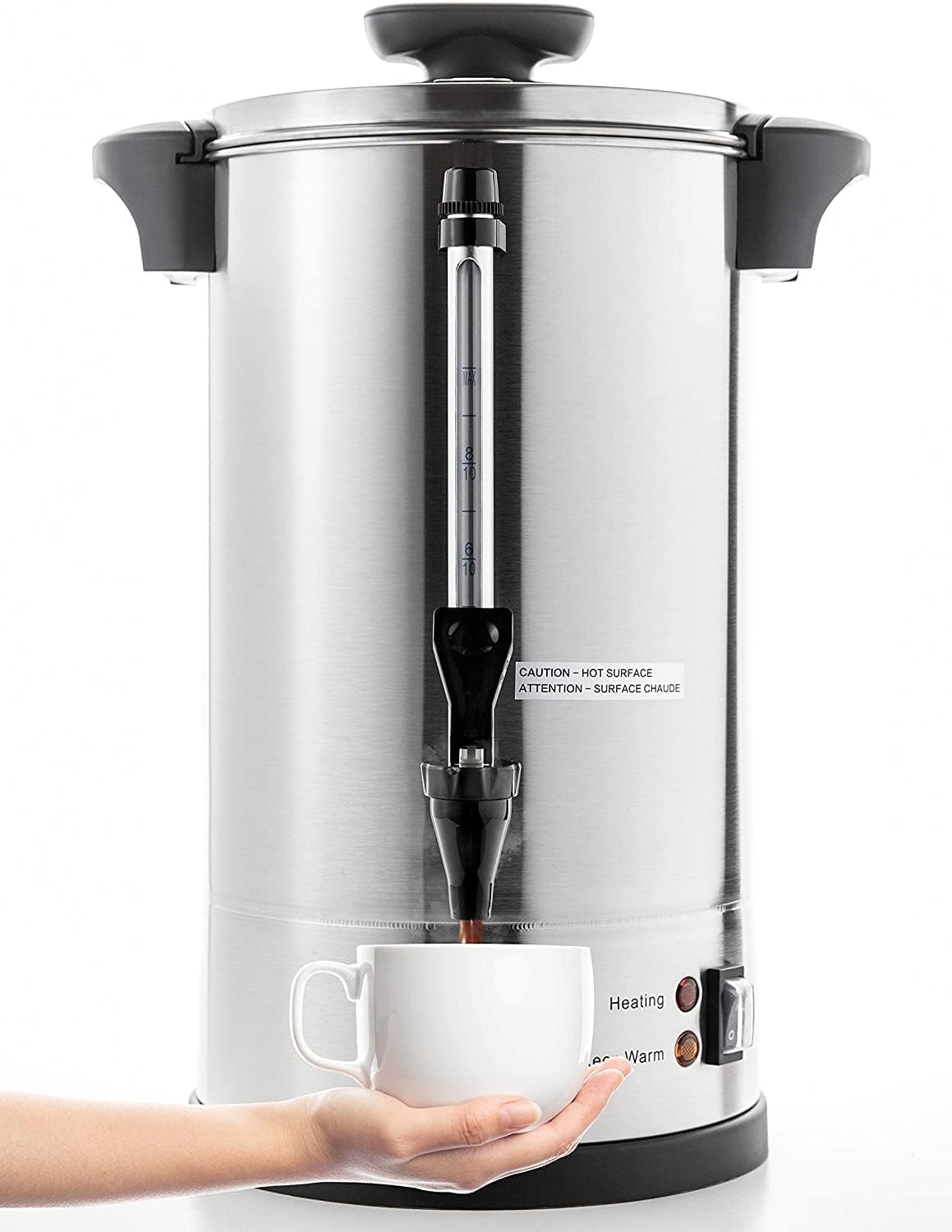 Sybo 2024 Upgrade Sr-Cp-100B Commercial Grade Stainless Steel Percolate Coffee Maker Hot Water Urn For Catering, 100-Cup 16 L, Metallic