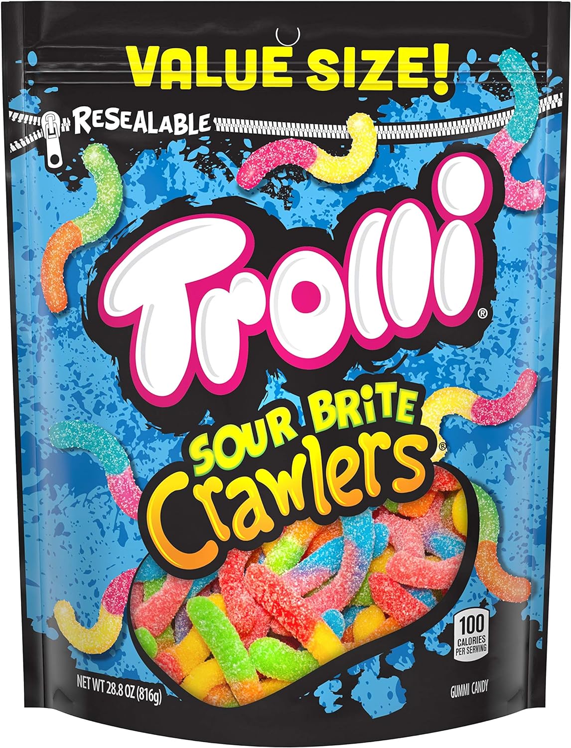 Trolli Sour Brite Crawlers Candy, Sour Gummy Worms, 28.8 Ounce Resealable Bag