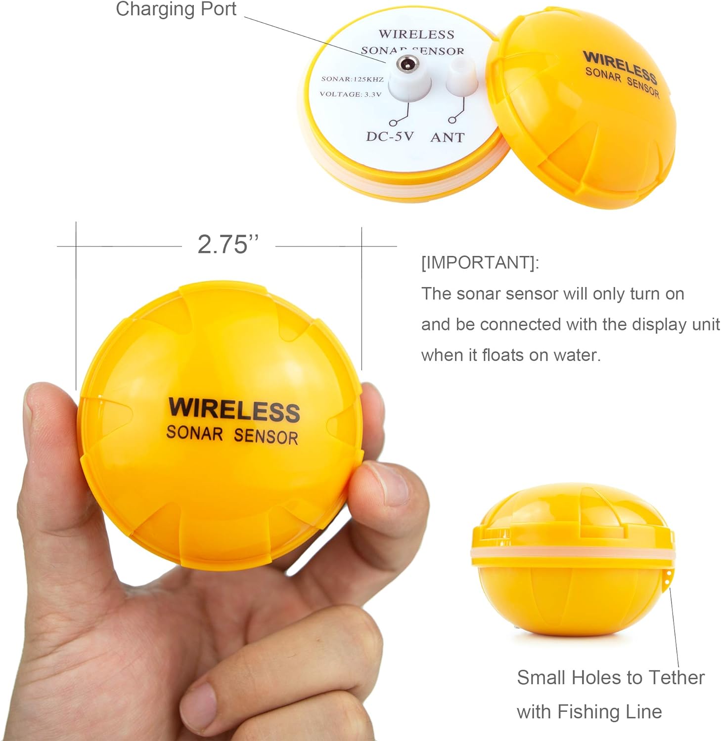 Venterior Portable Rechargeable Fish Finder Wireless Sonar Sensor Fishfinder Depth Locator With Fish Size, Water Temperature, Bottom Contour, Color Lcd Display