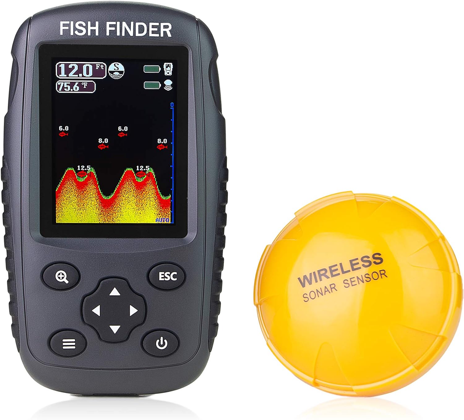 Venterior Portable Rechargeable Fish Finder Wireless Sonar Sensor Fishfinder Depth Locator With Fish Size, Water Temperature, Bottom Contour, Color Lcd Display