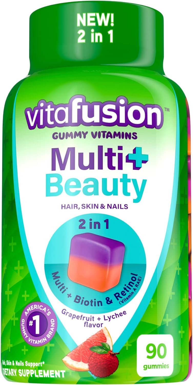 Vitafusion Multivitamin Plus Beauty – 2-In-1 Benefits – Adult Gummy With Hair, Skin  Nails Support (Biotin  Retinol – Vitamin A Rae) Daily, 90 Count