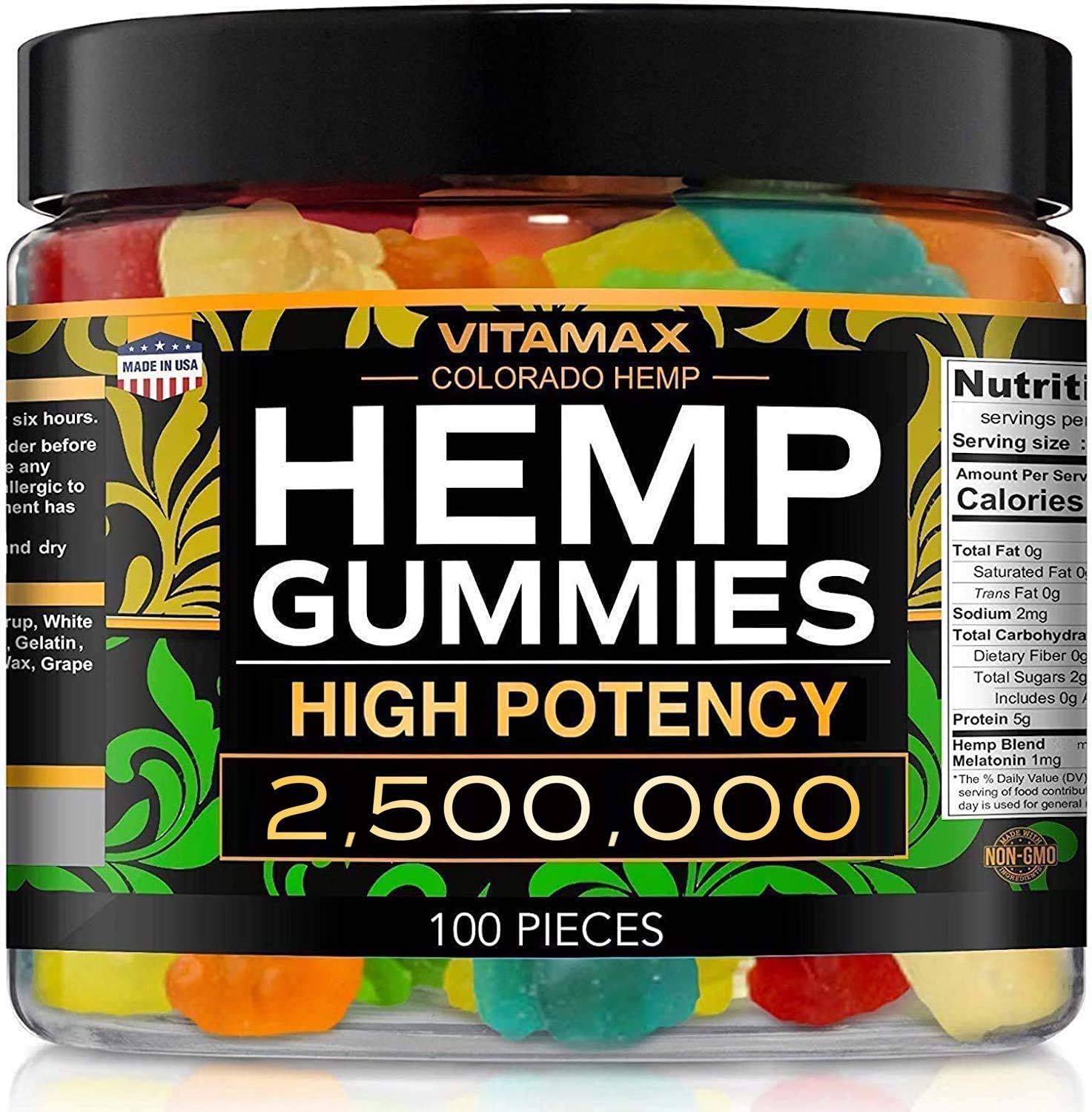 Vitamax Hemp Gummies - Great For Peace  Relaxation - 2,500,000 - Natural Fruit Flavors Tasty Relief – Made In Usa – Relaxing Gummies – 100Ct